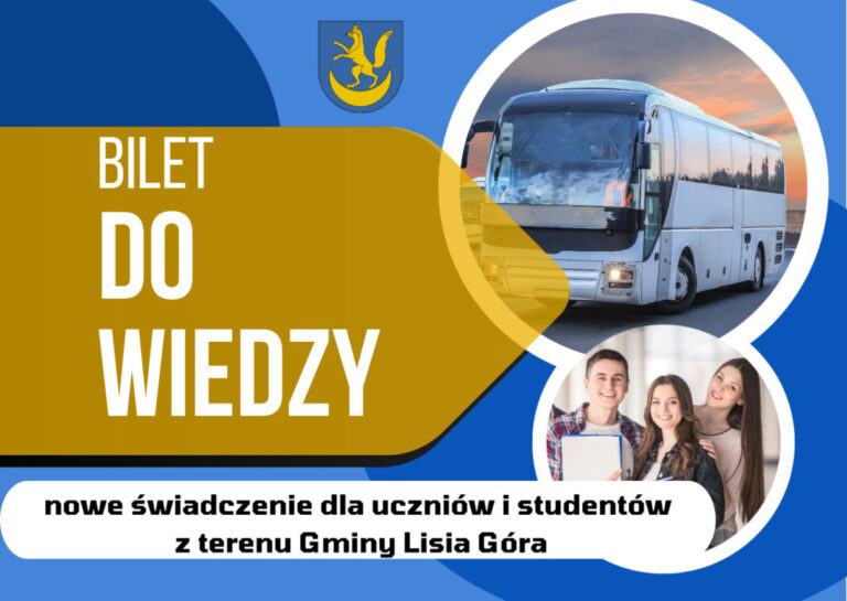 Napis bilet do wiedzy i dwa kółka - autobus oraz rodzina